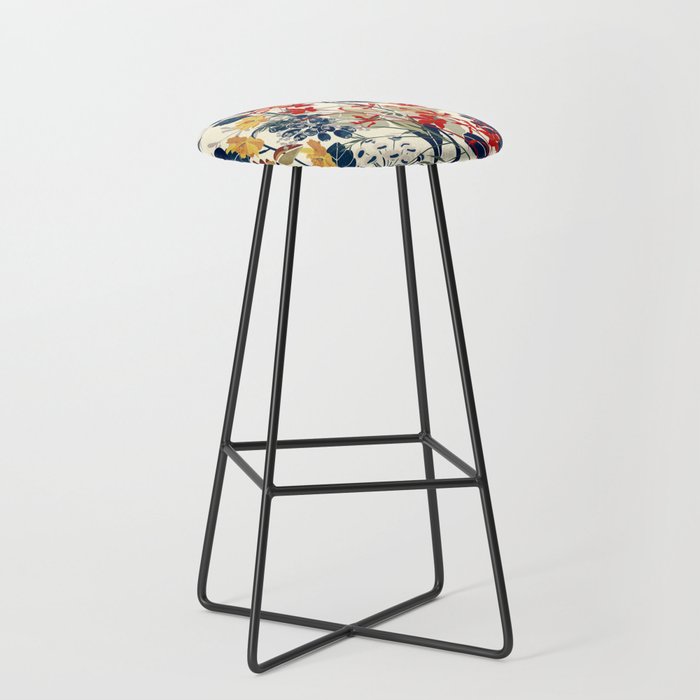 Wildflowers, Floral Prints, Red, Navy, Yellow Stool Gallery Image 1