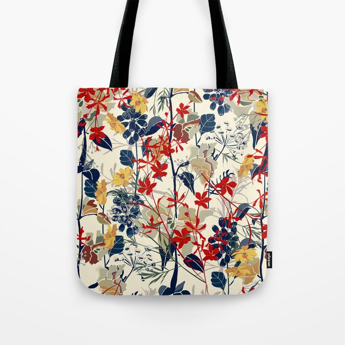 Wildflowers, Floral Prints, Red, Navy, Yellow Tote Bag Gallery Image 1