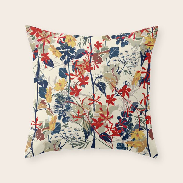 Wildflowers, Floral Prints, Red, Navy, Yellow Throw Pillow Gallery Image 6