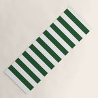 Large Forest Green and White Rustic Vertical Beach Stripes Yoga Mat Gallery Image 1