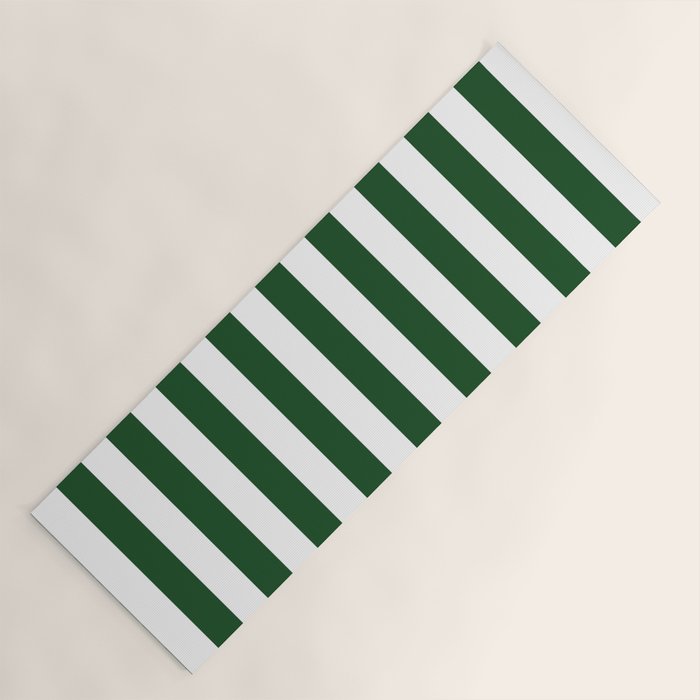 Large Forest Green and White Rustic Vertical Beach Stripes Yoga Mat Gallery Image 1