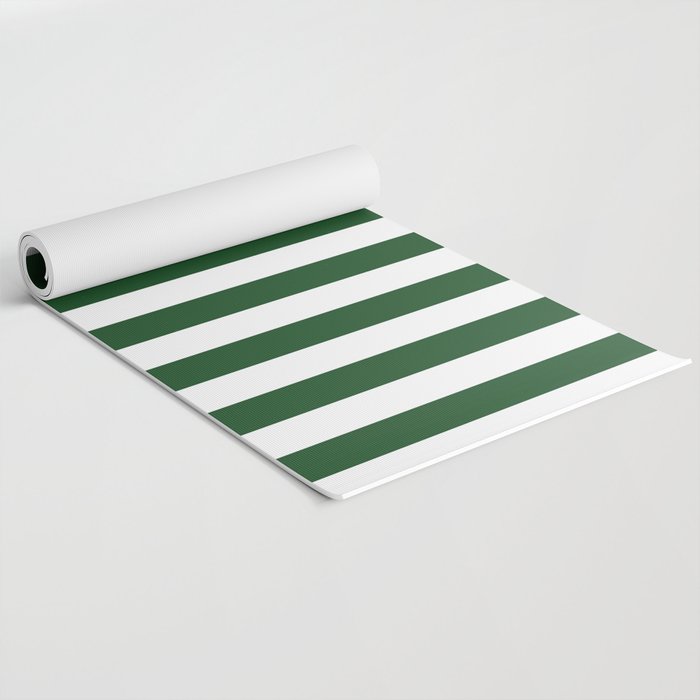 Large Forest Green and White Rustic Vertical Beach Stripes Yoga Mat Gallery Image 2