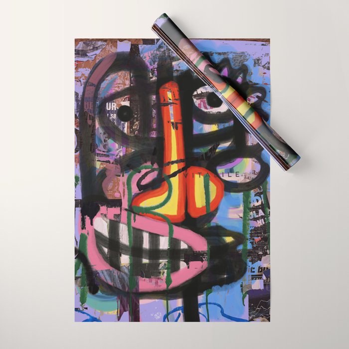 Big Mouth Graffiti Urban Art Collage in the Streets of Bologna Wrapping Paper Gallery Image 1
