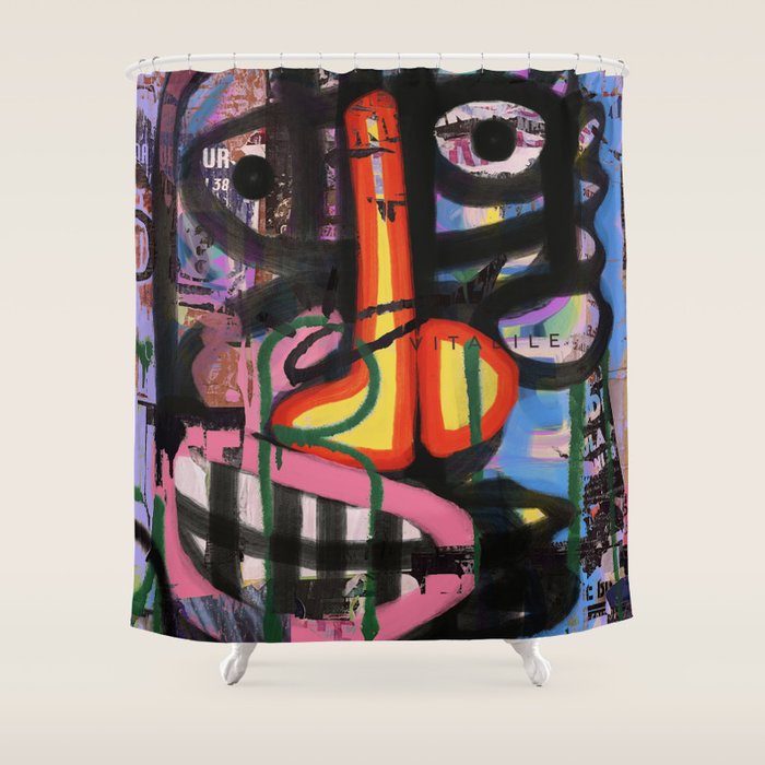 Big Mouth Graffiti Urban Art Collage in the Streets of Bologna Shower Curtain Gallery Image 1