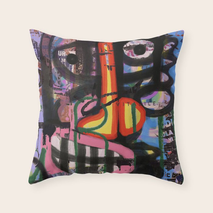 Big Mouth Graffiti Urban Art Collage in the Streets of Bologna Throw Pillow Gallery Image 1