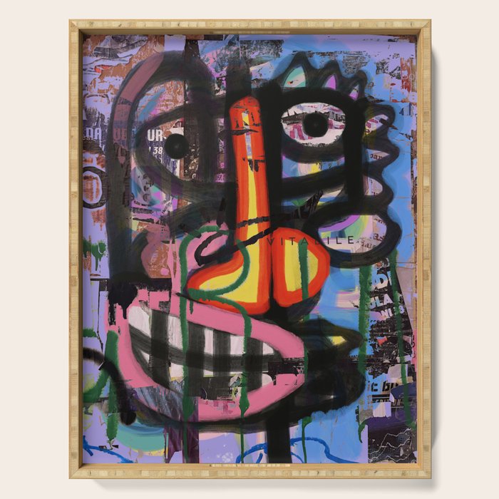 Big Mouth Graffiti Urban Art Collage in the Streets of Bologna Serving Tray Gallery Image 1