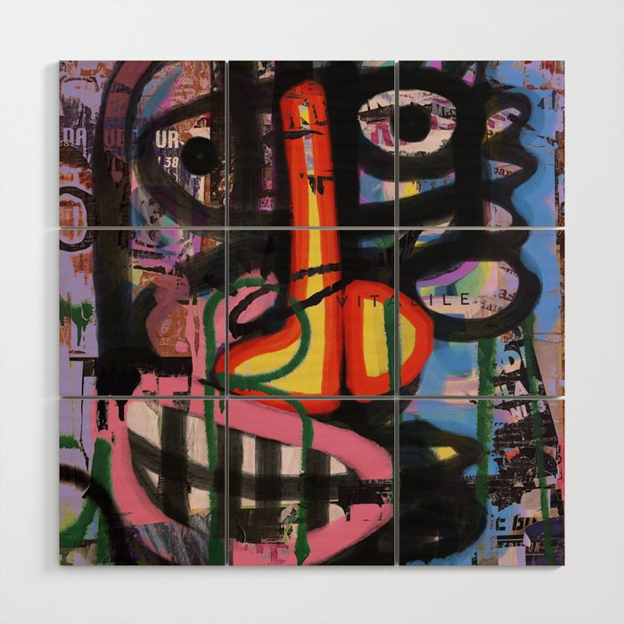 Big Mouth Graffiti Urban Art Collage in the Streets of Bologna Wood Wall Art Gallery Image 1