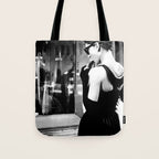 Audrey Hepburn in Black Gown, Jewelry, Vintage Black and White Art Tote Bag Gallery Image 1