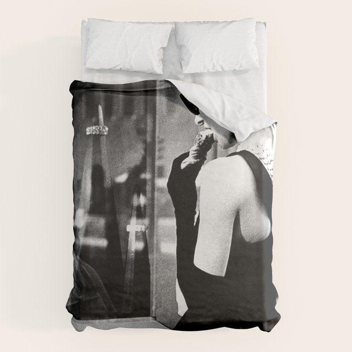 Audrey Hepburn in Black Gown, Jewelry, Vintage Black and White Art Duvet Cover Gallery Image 6