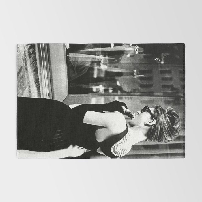 Audrey Hepburn in Black Gown, Jewelry, Vintage Black and White Art Rug Gallery Image 2