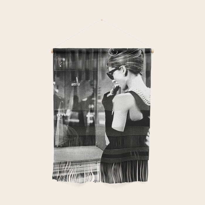 Audrey Hepburn in Black Gown, Jewelry, Vintage Black and White Art Wall Hanging Gallery Image 1
