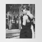 Audrey Hepburn in Black Gown, Jewelry, Vintage Black and White Art Throw Blanket Gallery Image 2