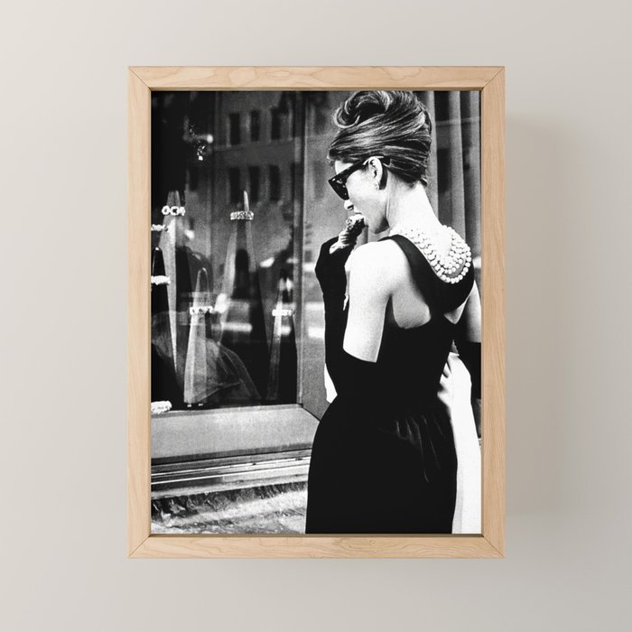 Audrey Hepburn in Black Gown, Jewelry, Vintage Black and White Art Mini Art Print Gallery Image 1