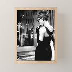 Audrey Hepburn in Black Gown, Jewelry, Vintage Black and White Art Mini Art Print Gallery Image 1