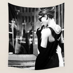 Audrey Hepburn in Black Gown, Jewelry, Vintage Black and White Art Wall Tapestry Gallery Image 4