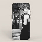 Audrey Hepburn in Black Gown, Jewelry, Vintage Black and White Art iPhone Case Gallery Image 1