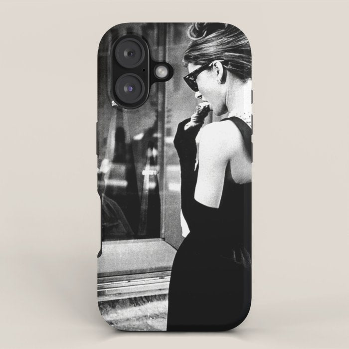 Audrey Hepburn in Black Gown, Jewelry, Vintage Black and White Art iPhone Case Gallery Image 1
