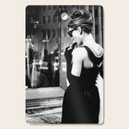 Audrey Hepburn in Black Gown, Jewelry, Vintage Black and White Art Cutting Board Gallery Image 1