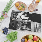Audrey Hepburn in Black Gown, Jewelry, Vintage Black and White Art Cutting Board Gallery Image 2