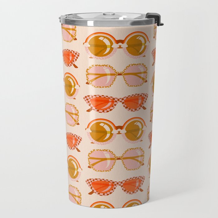 Retro Sunglasses - Retro Sunshine on Cream Travel Mug Gallery Image 2