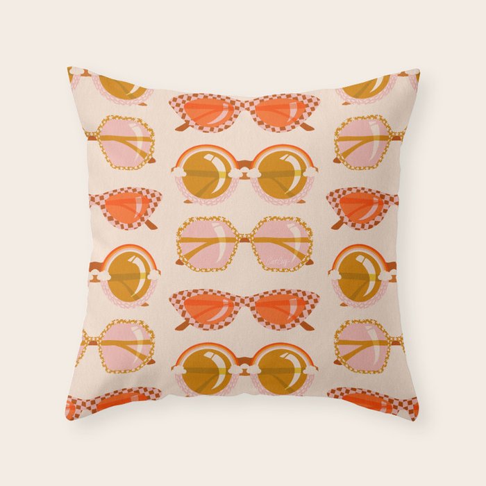 Retro Sunglasses - Retro Sunshine on Cream Throw Pillow Gallery Image 6