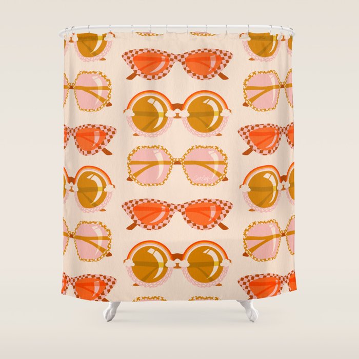 Retro Sunglasses - Retro Sunshine on Cream Shower Curtain Gallery Image 1