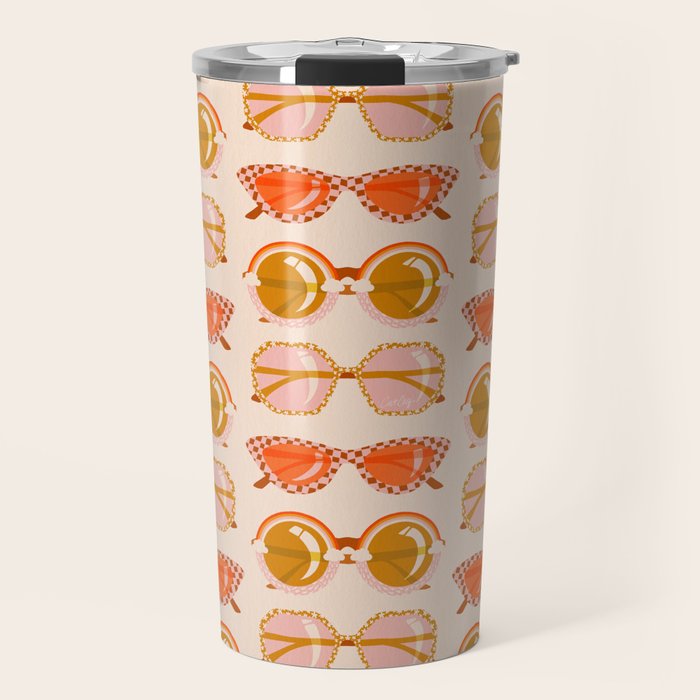 Retro Sunglasses - Retro Sunshine on Cream Travel Mug Gallery Image 1