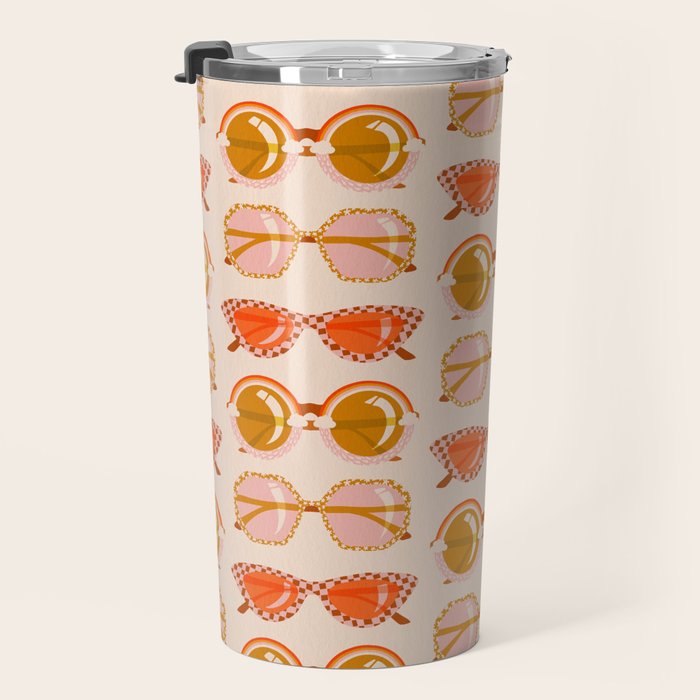 Retro Sunglasses - Retro Sunshine on Cream Travel Mug Gallery Image 3