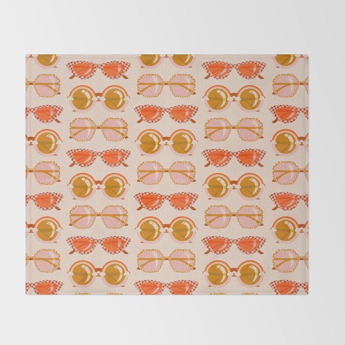Retro Sunglasses - Retro Sunshine on Cream Throw Blanket Gallery Image 2