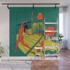 Dancing with the cat | Moody sunset light and shadows Aesthetic Green room Naked dance Femme Fatale  Wall Mural Gallery Image 1