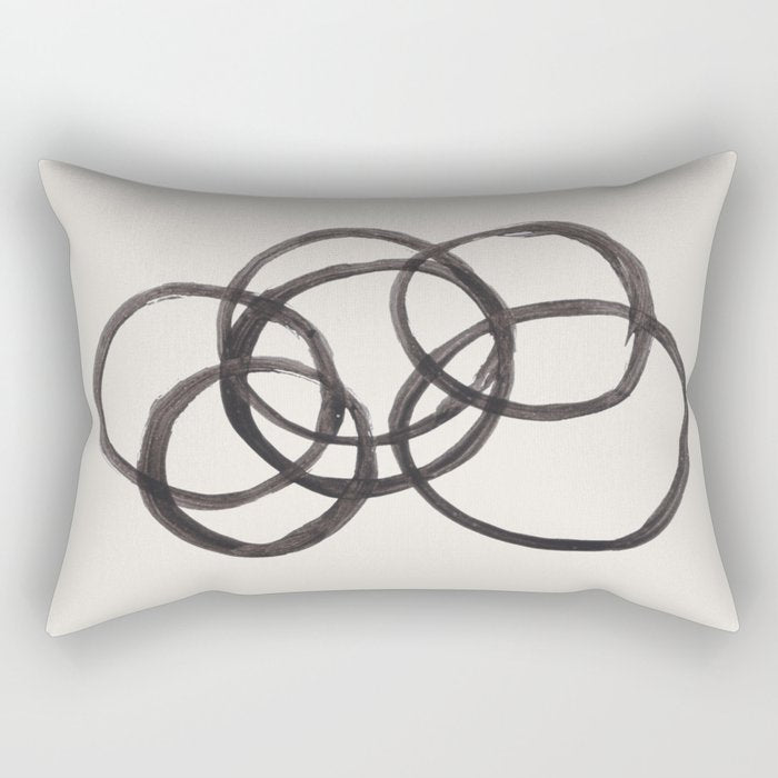 Bubble Rings Minimalist Modern Mid Century Black Ink Spirals Funky Nesting Rings Rectangular Pillow Gallery Image 1