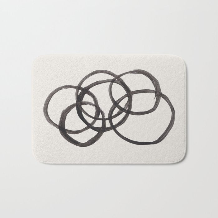 Bubble Rings Minimalist Modern Mid Century Black Ink Spirals Funky Nesting Rings Bath Mat Gallery Image 1