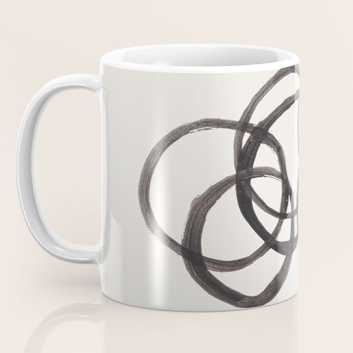 Bubble Rings Minimalist Modern Mid Century Black Ink Spirals Funky Nesting Rings Coffee Mug Gallery Image 3