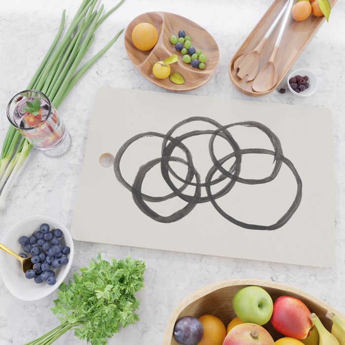Bubble Rings Minimalist Modern Mid Century Black Ink Spirals Funky Nesting Rings Cutting Board Gallery Image 2