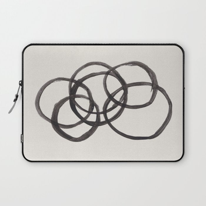 Bubble Rings Minimalist Modern Mid Century Black Ink Spirals Funky Nesting Rings Laptop Sleeve Gallery Image 1