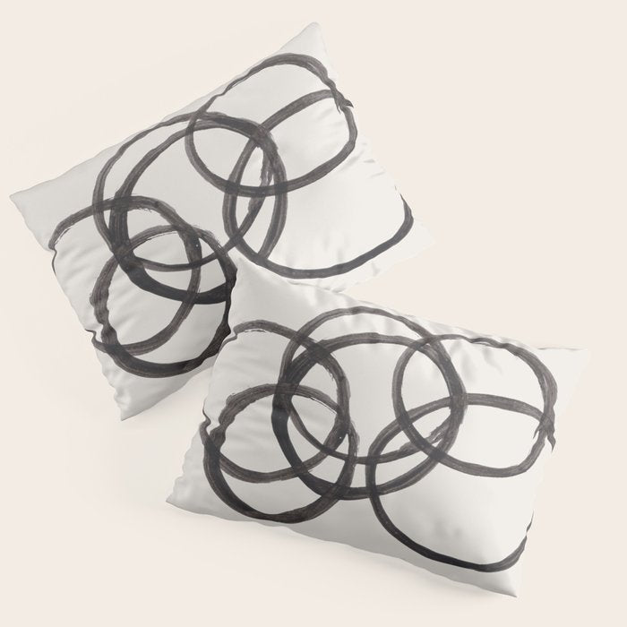 Bubble Rings Minimalist Modern Mid Century Black Ink Spirals Funky Nesting Rings Pillow Sham Gallery Image 3
