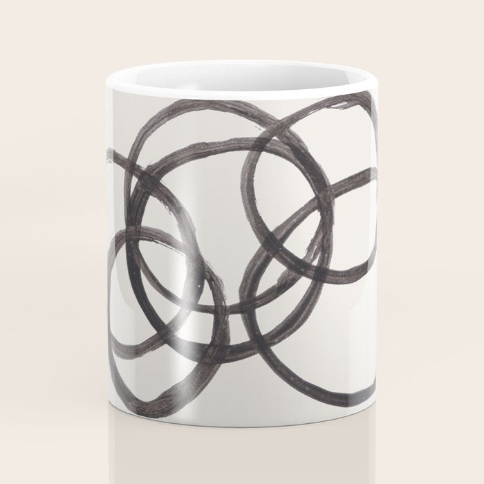 Bubble Rings Minimalist Modern Mid Century Black Ink Spirals Funky Nesting Rings Coffee Mug Gallery Image 4