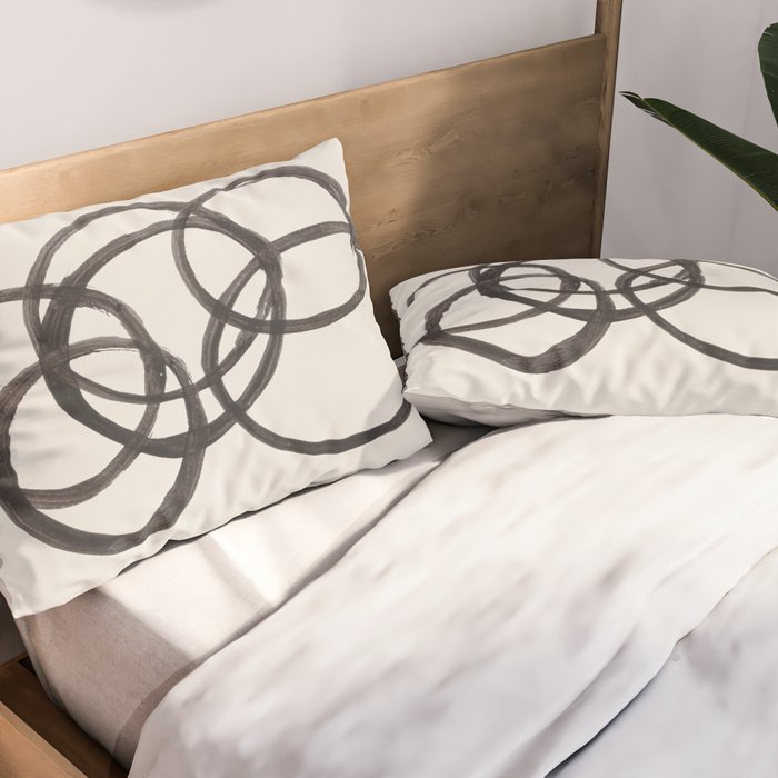 Bubble Rings Minimalist Modern Mid Century Black Ink Spirals Funky Nesting Rings Pillow Sham Gallery Image 2