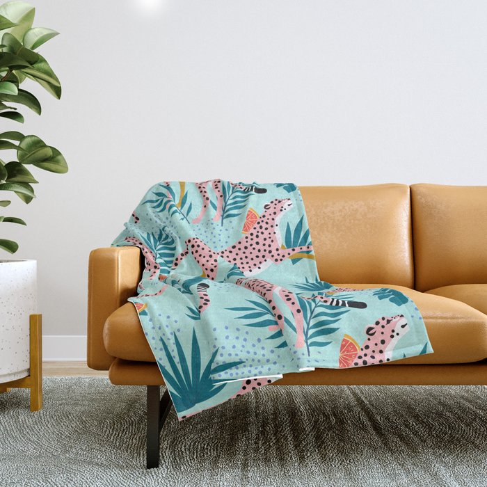 Cheetahs In The Grapefruit Grove, Tropical Jungle bohemian Wildlife, Tiger Wild Cat Nature Forest Throw Blanket Gallery Image 1