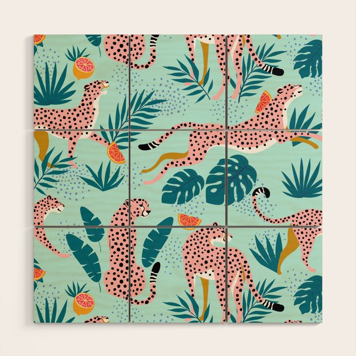 Cheetahs In The Grapefruit Grove, Tropical Jungle bohemian Wildlife, Tiger Wild Cat Nature Forest Wood Wall Art Gallery Image 1