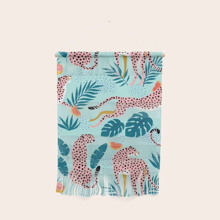 Cheetahs In The Grapefruit Grove, Tropical Jungle bohemian Wildlife, Tiger Wild Cat Nature Forest Wall Hanging Gallery Image 1