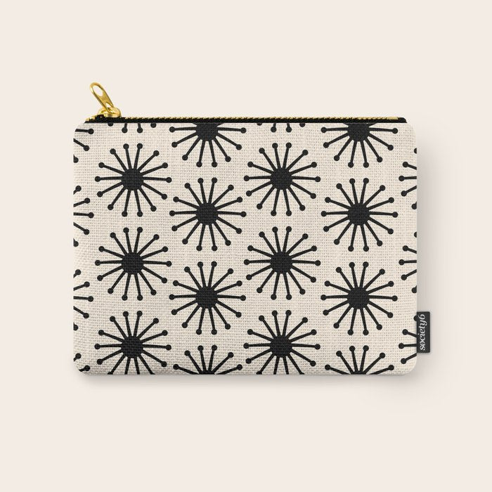 Midcentury Molecules Atomic Retro Dot Pattern Black and Almond Cream Carry All Pouch Gallery Image 1
