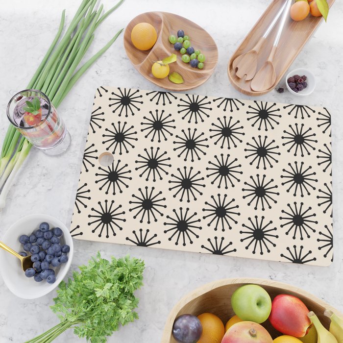 Midcentury Molecules Atomic Retro Dot Pattern Black and Almond Cream Cutting Board Gallery Image 2