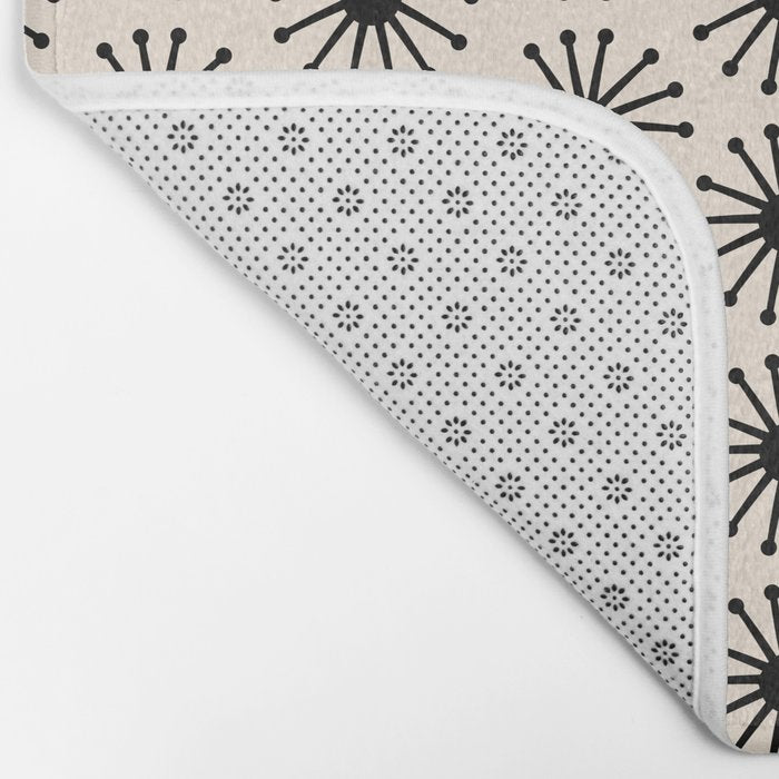 Midcentury Molecules Atomic Retro Dot Pattern Black and Almond Cream Bath Mat Gallery Image 2