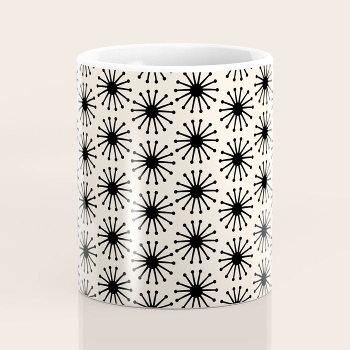 Midcentury Molecules Atomic Retro Dot Pattern Black and Almond Cream Coffee Mug Gallery Image 4