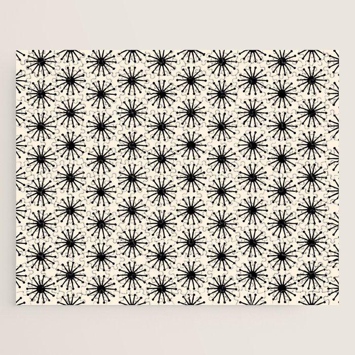 Midcentury Molecules Atomic Retro Dot Pattern Black and Almond Cream Jigsaw Puzzle Gallery Image 1