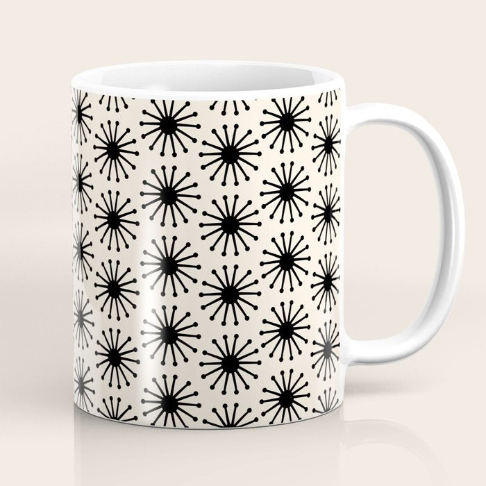 Midcentury Molecules Atomic Retro Dot Pattern Black and Almond Cream Coffee Mug Gallery Image 1