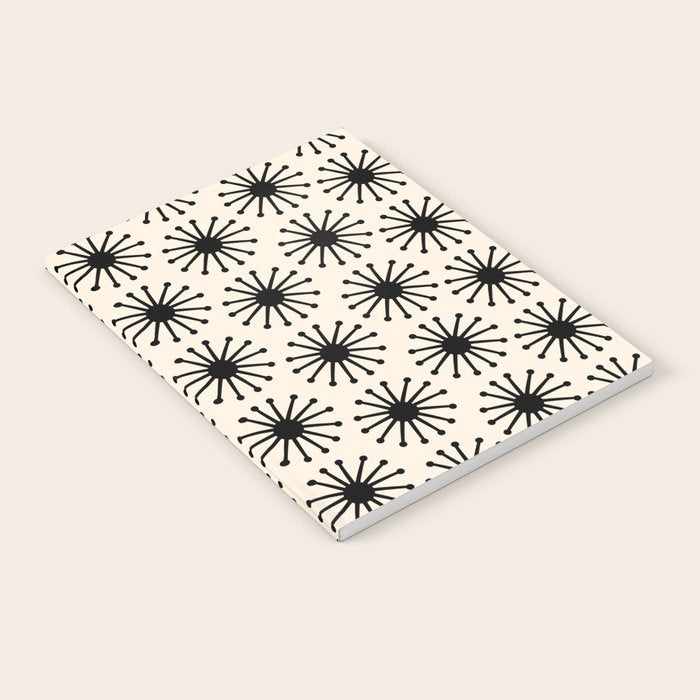 Midcentury Molecules Atomic Retro Dot Pattern Black and Almond Cream Notebook Gallery Image 1
