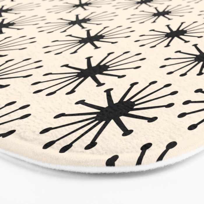 Midcentury Molecules Atomic Retro Dot Pattern Black and Almond Cream Bath Mat Gallery Image 3