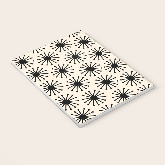 Midcentury Molecules Atomic Retro Dot Pattern Black and Almond Cream Notebook Gallery Image 3